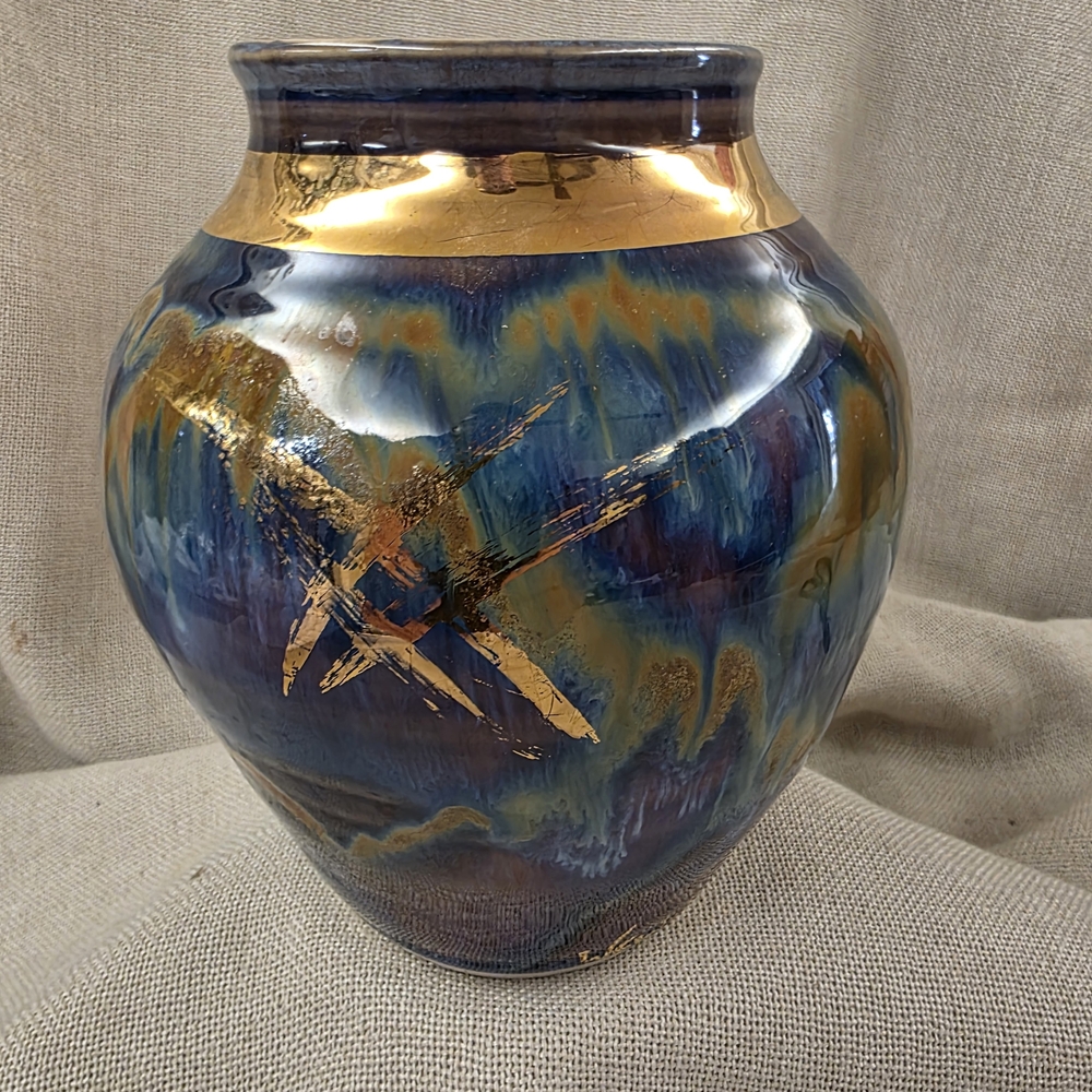Elegant Blue and Gold Ceramic Vase